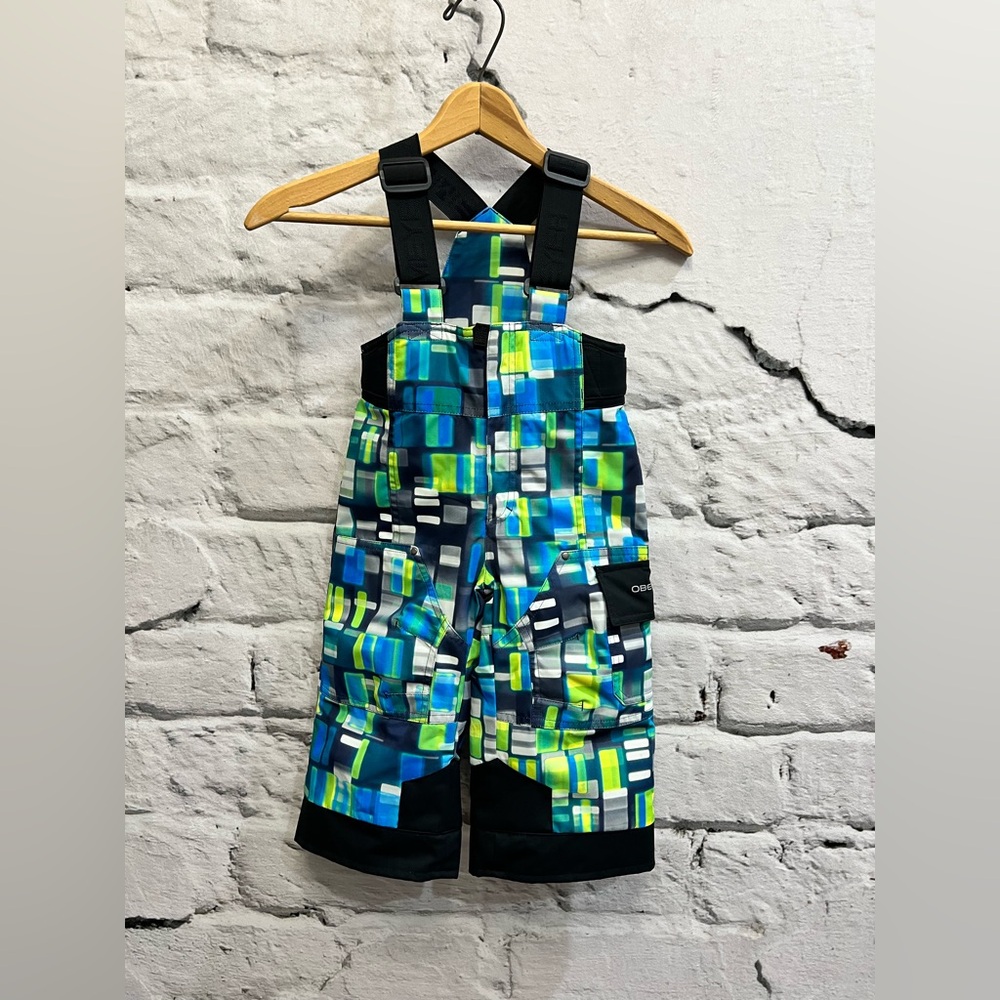 Obermeyer Colorful Patchwork Neon Green Blue Overall Snowsuit Suspenders Snow - Picture 2 of 7